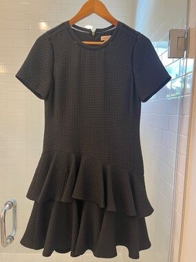 Rebecca Taylor Black Textured Peplum Tiered Dress